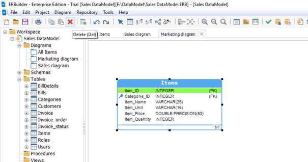 Deleting ERBuilder table